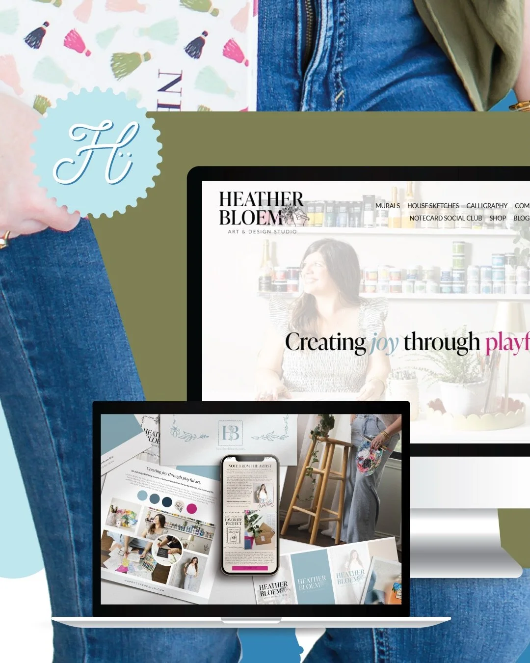 Watching first-hand how a brand update gives your business a cohesive look and a confident voice across every platform in artist client @heatherbloem. Within two months we&rsquo;ve redesigned her logo and brand suite, implemented her new look across 