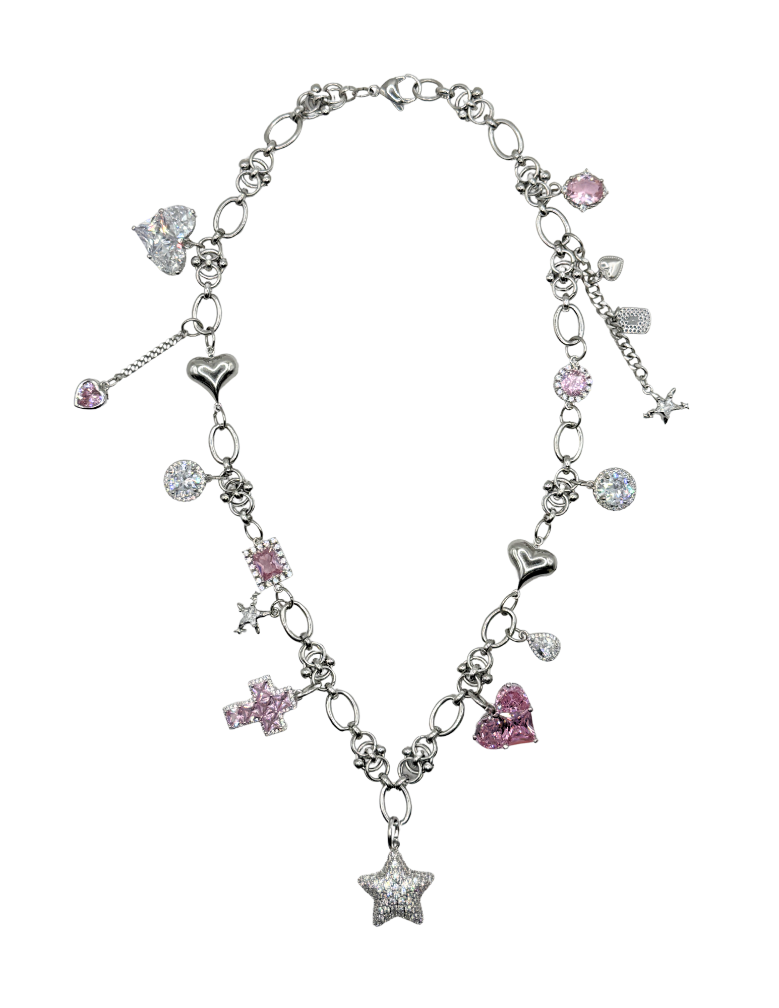Amara Pink Crystal & Mixed Charm Necklace