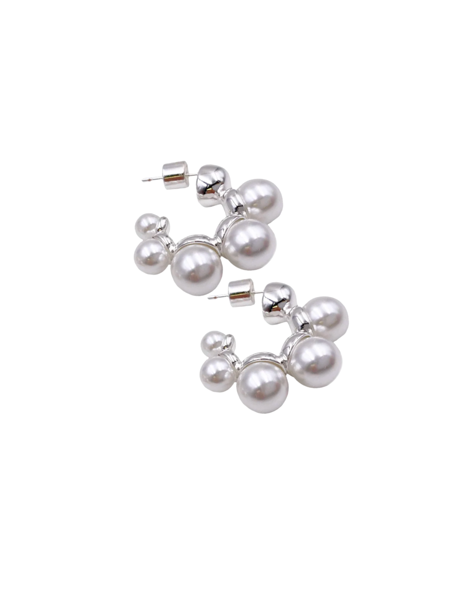 Silver Pearl Drops Hoops