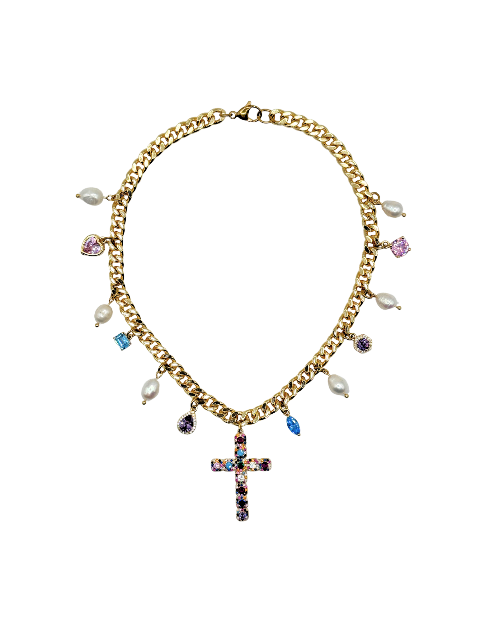 Cross Charm Curb Chain Necklace