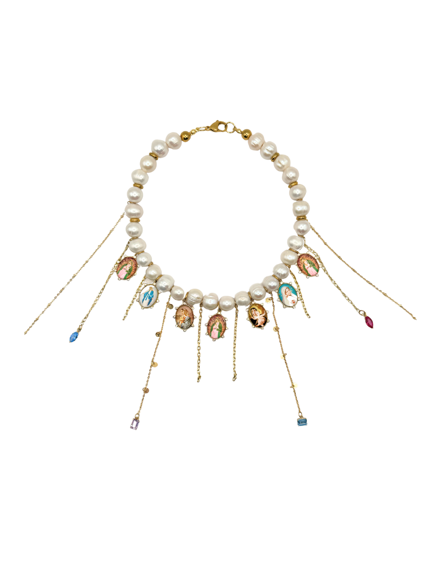 Virgen Mary Charm Freshwater Pearl Necklace