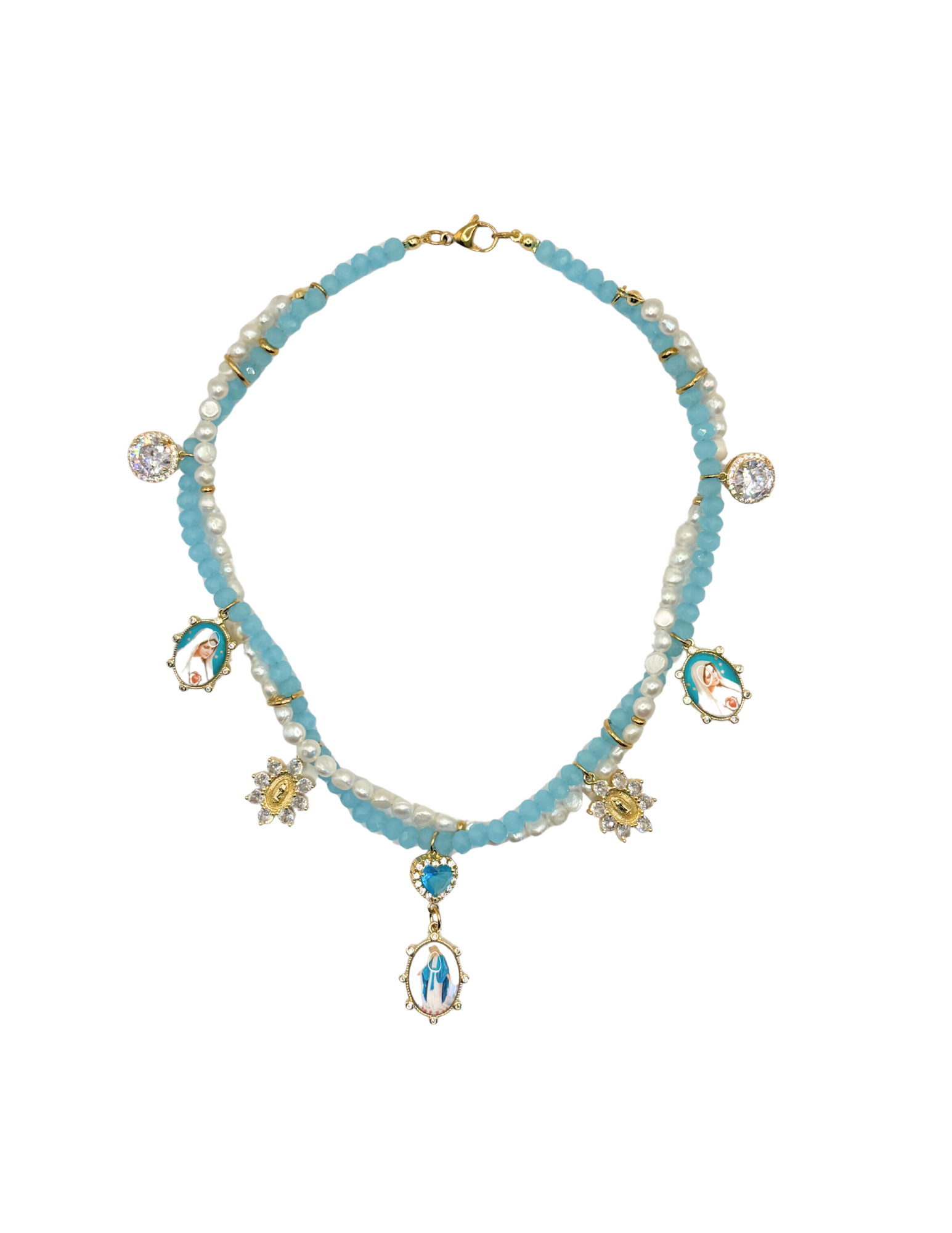 Divine Grace Freshwater Pearls Necklace with Aquamarine