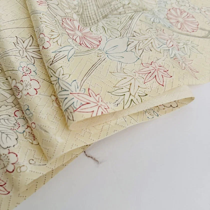 Imperial Cream Rinzu Hand Painted Kimono Silk RW34