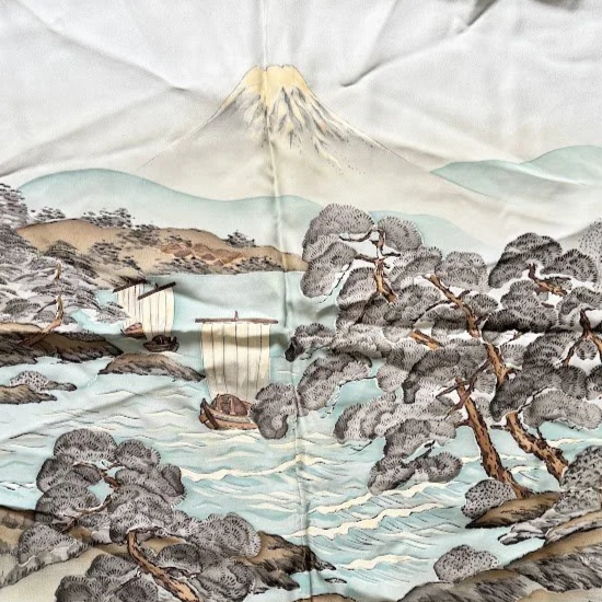 RARE! Mt. Fuji 1960s Hand Painted Men's Haori Lining Silk