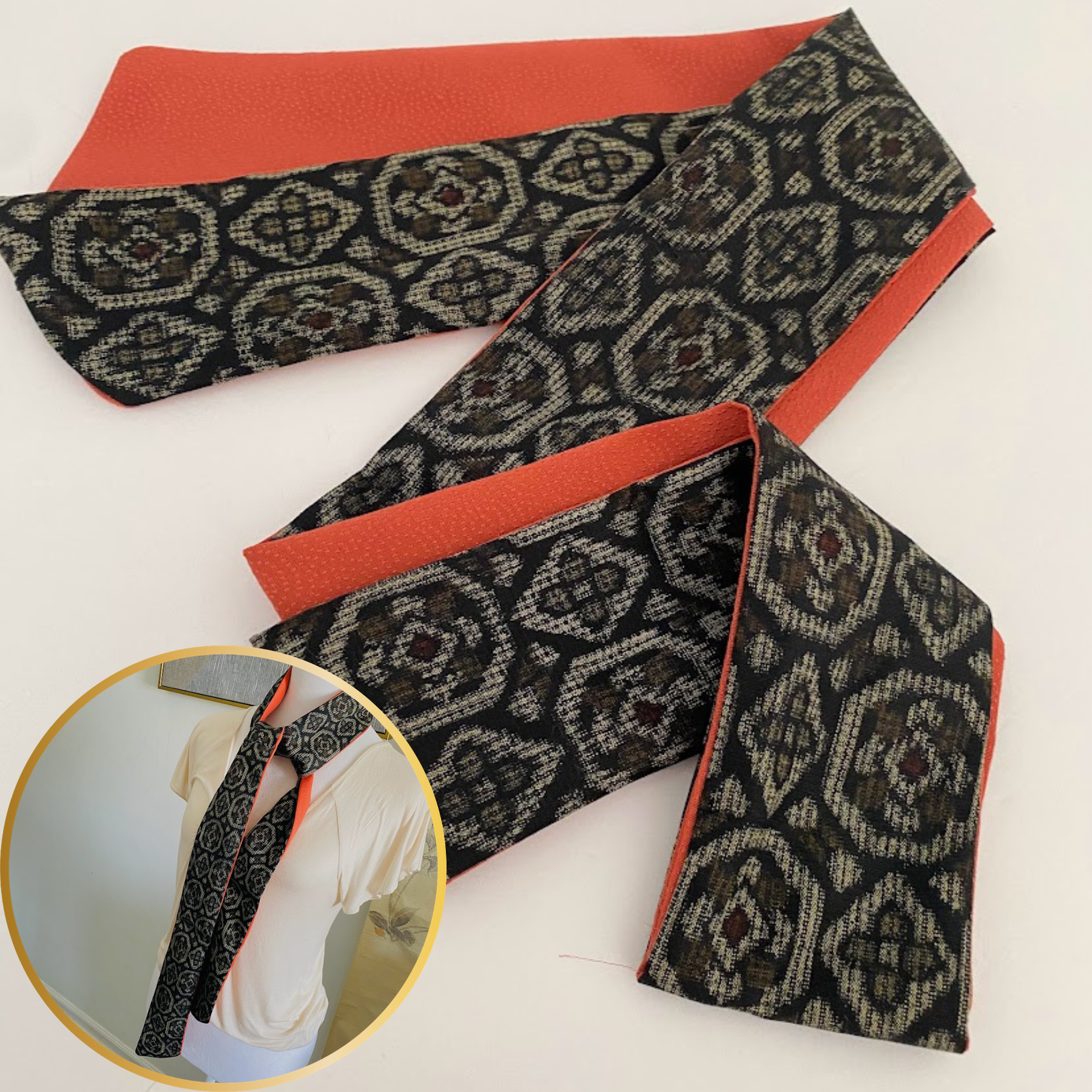 Wabisabi Reversible Silk Skinny Scarf Kimono Remake