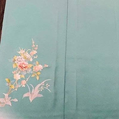 Turquoise #B1#B2 LONG Hand Painted Kimono Silk RU57