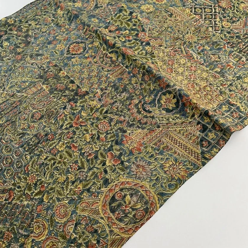 Teal Karakusa Chirimen Kimono Silk CK20