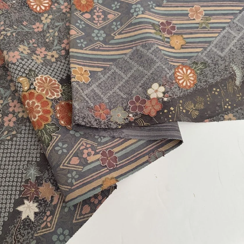 Gray Current Chirimen Kimono Silk CK49