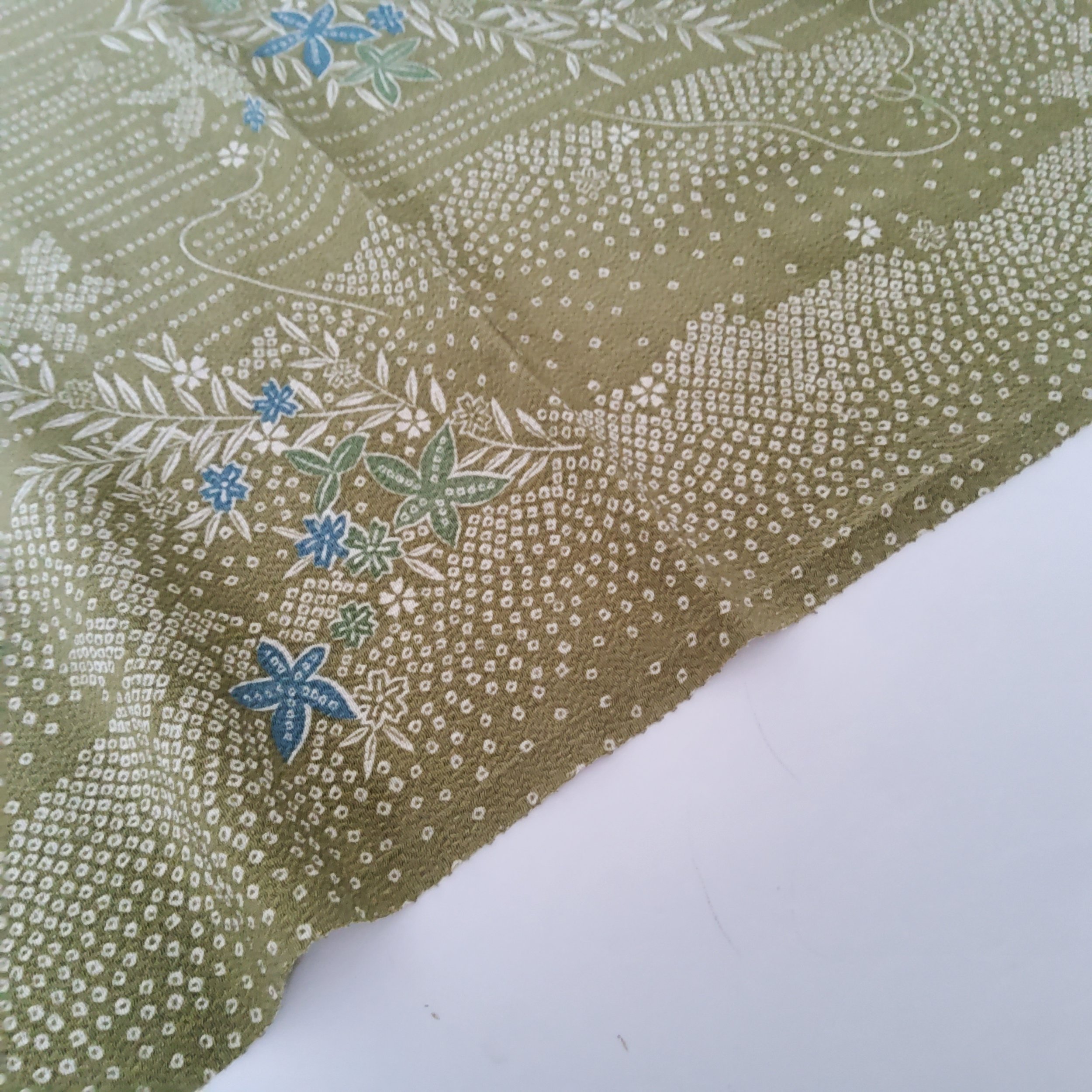 UnUsed Sage Current Chirimen Kimono Silk CJ71