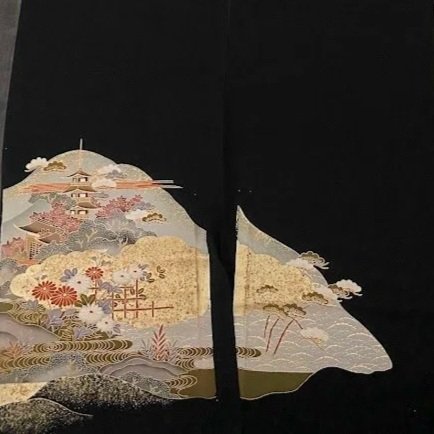 Rolling Hill #A#B Tomesode Black Silk ToF91