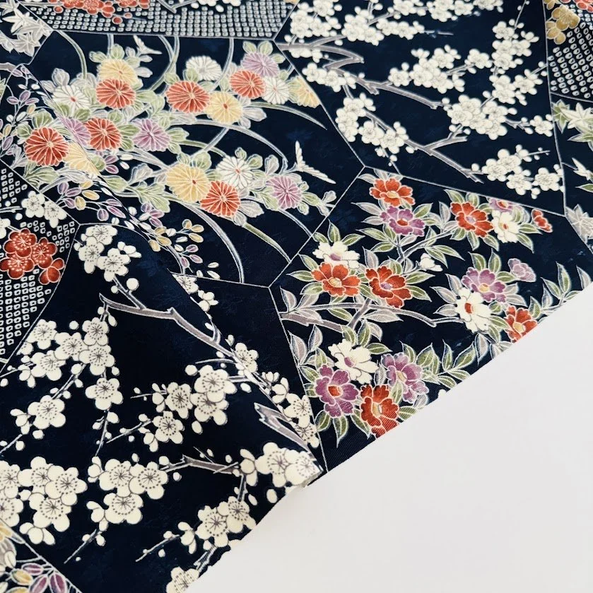 Navy Kaeidoscope Jacquard Kimono Silk RX53