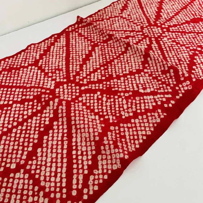 Red Pink Sunburst 1960s Shibori Kimono Silk SF7