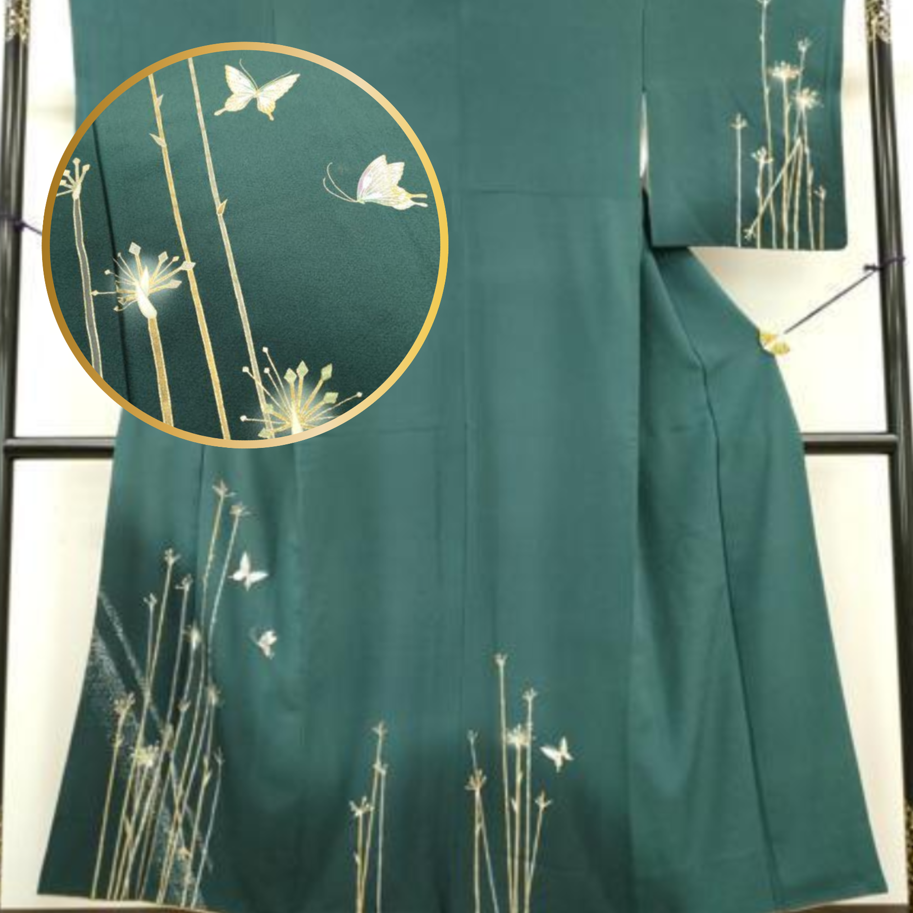 Deep Teal Firefly LONG Silk Kimono Robe 6569