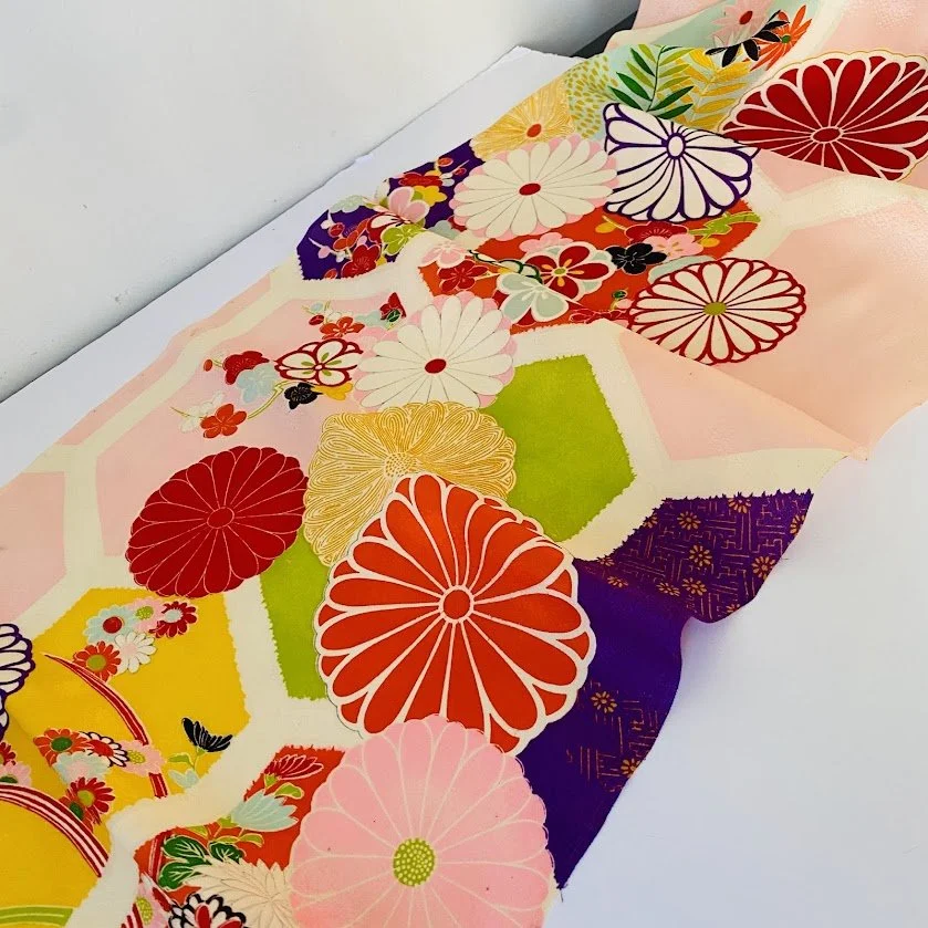 Baby Pink Hand Painted Antique Kimono Silk RU92