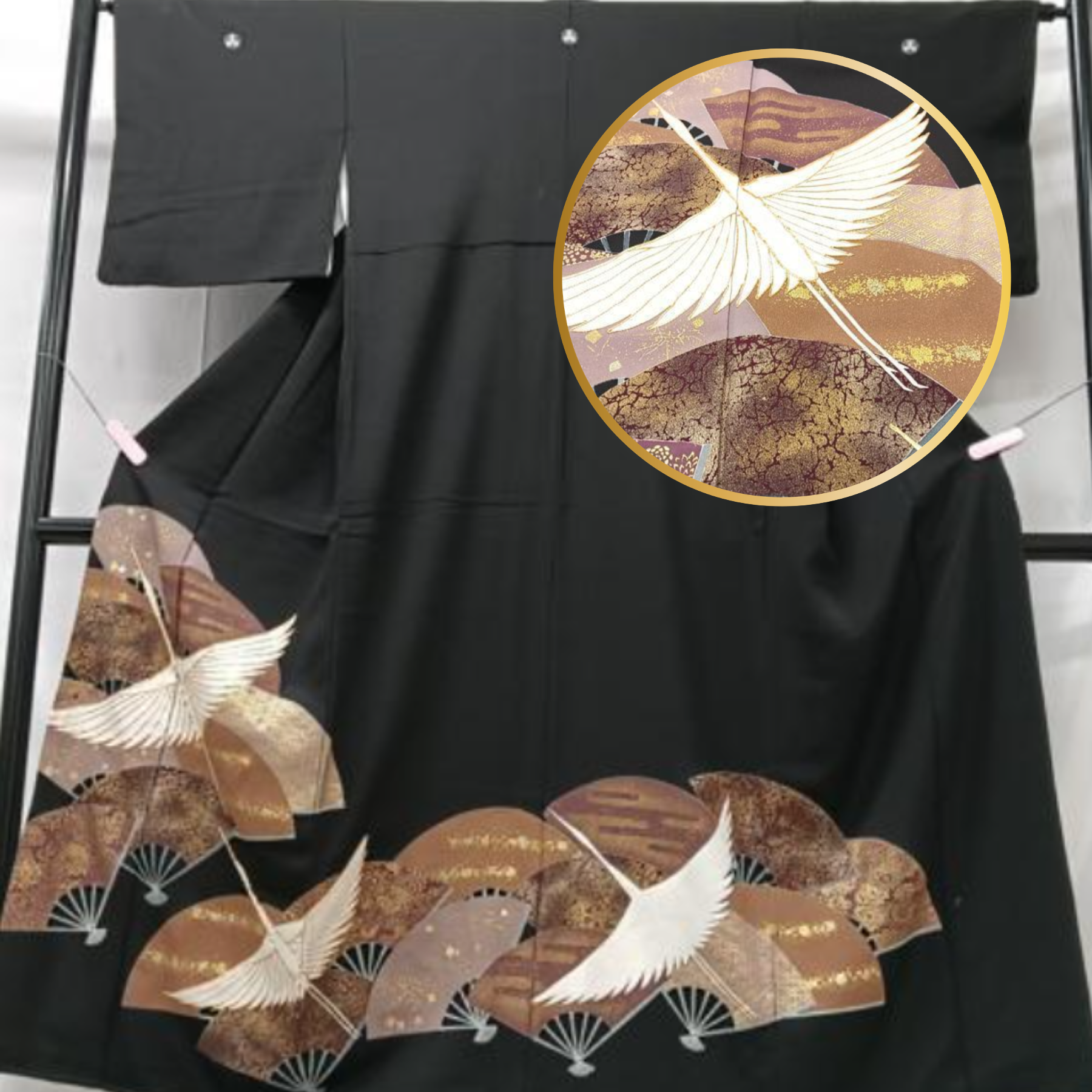 Crane Embroidered Tomesode WIDE LONG Silk Robe 1784