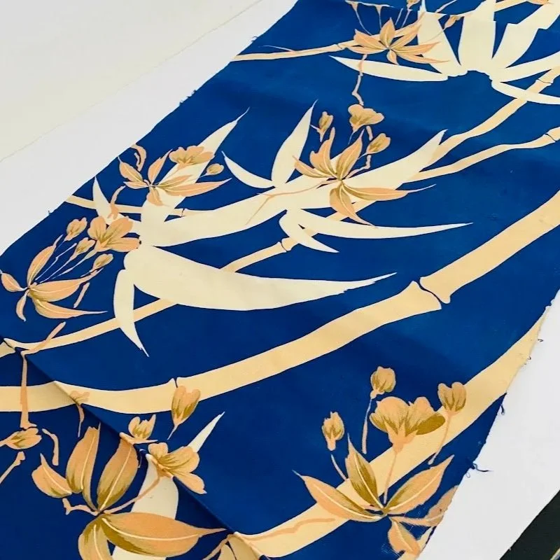 Blue Bamboo Antique 1910s Kimono Habutae Silk RU62