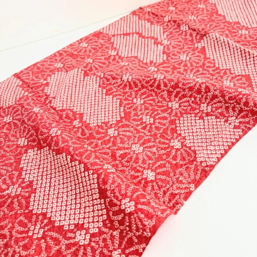 Watermelon Pink Shibori Silk Kimono Fabric SF32