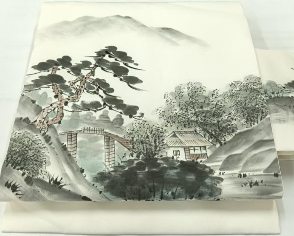Sumi-E Painted Silk Obi Belt 128