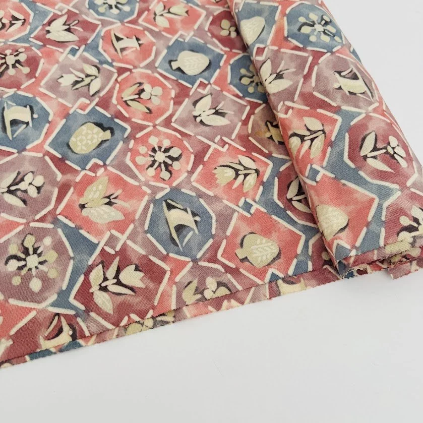 Coral Mosaic 7.1yd Kimono Silk Fabrics RU95