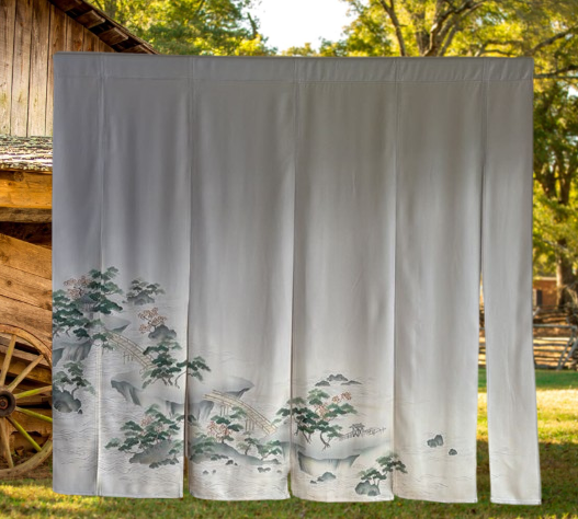 Noren Zen Garden Upcycled Silk Door Curtain Wall Art