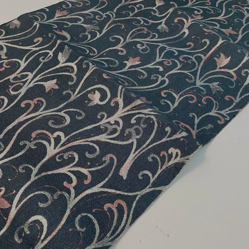 Silver Vine Hand Painted Kimono Silk Fabric RW2