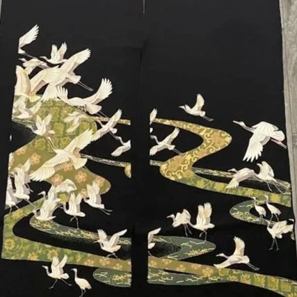 Crane #C#D Tomesode Black Silk ToF94