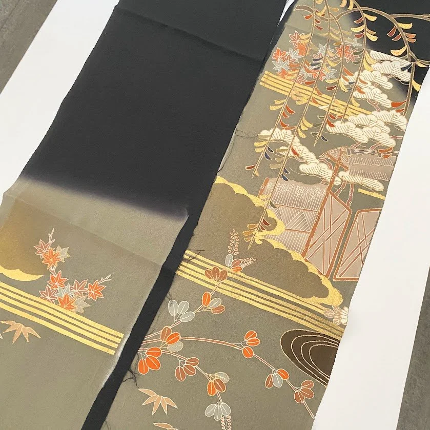 Golden Wisteria #E#Fset Tomesode Black Silk ToF89