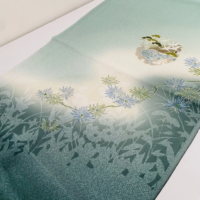 Pine Branch #A1#A2 Hand Painted Kimono Silk RU58