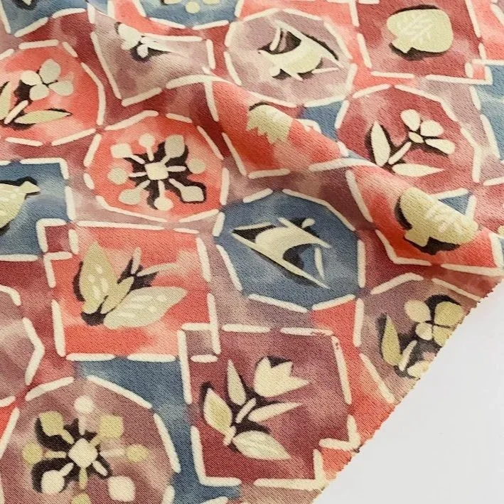 Coral Mosaic Kimono Silk Fabric RU95