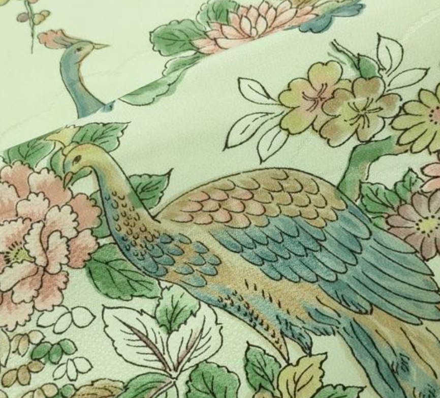 Peacock Paradise Hand Painted Kimono Silk RX41