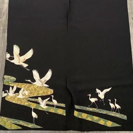 Crane #A#B Tomesode Black Silk ToF94