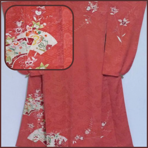 Tahitian Coral Antique 1900-30s LONG Silk Kimono Robe