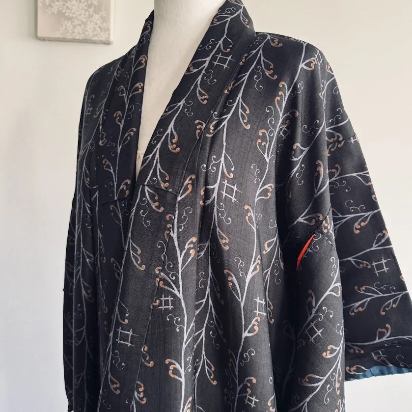 Midnight Vine Antique Silk Kimono Robe