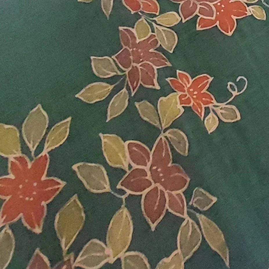Green Omeshi Hand Painted Silk Tsumugi Kimono Fabric TJ15