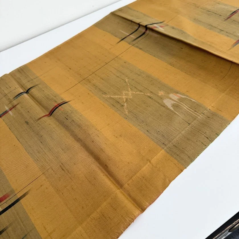 Golden Ochre Sparrow Kasuri Hand Woven Kimono Silk TK39