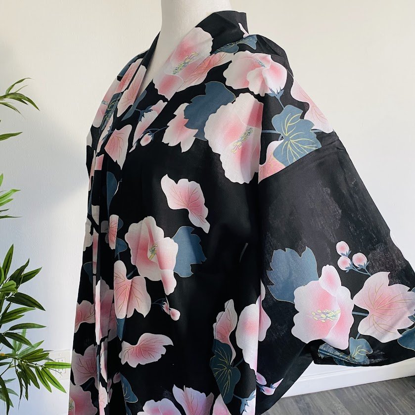 Black Camellia LONG Cotton Yukata Robe BC