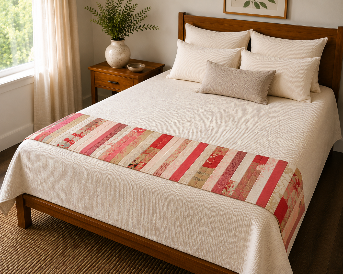 Rose Dusk Kimono Silk Textile Bed Table Runner