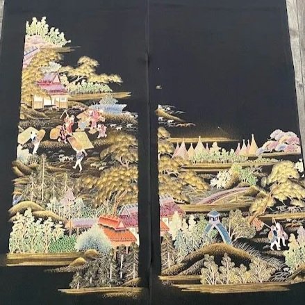 Village Path #C#D Tomesode Black Silk ToF90