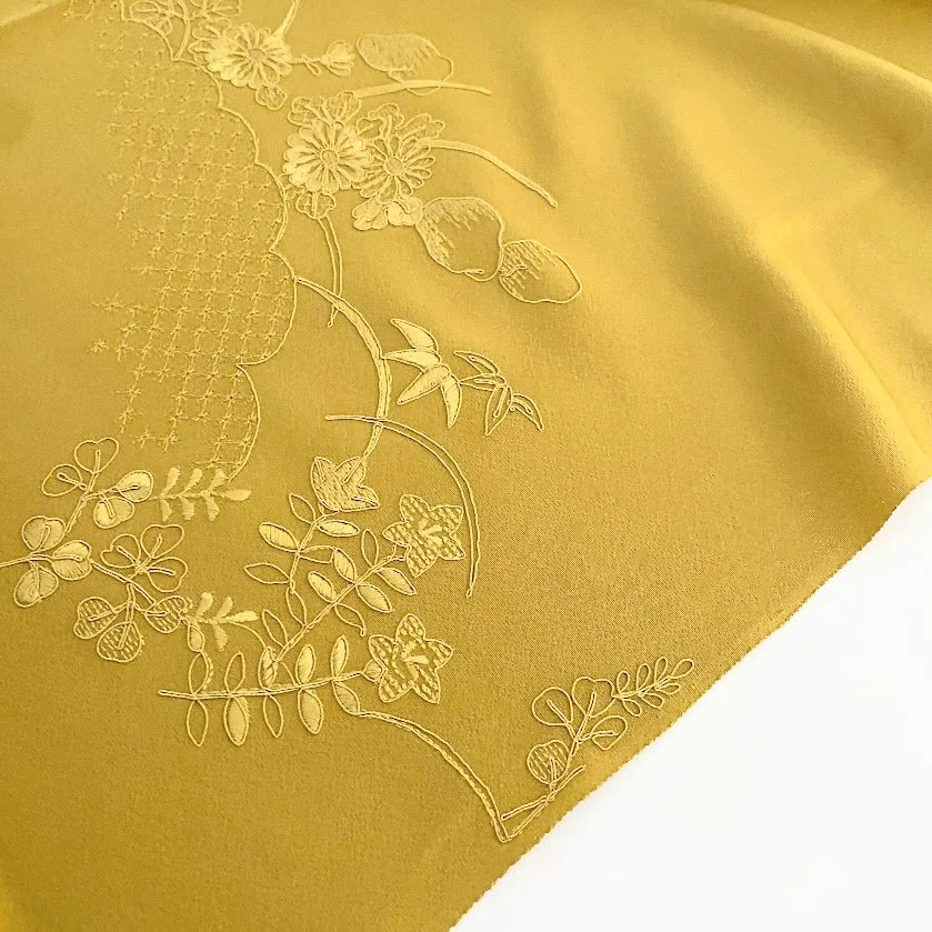 Swatow Embroidery Mustard #A#B1 Kimono Fabric SCH57