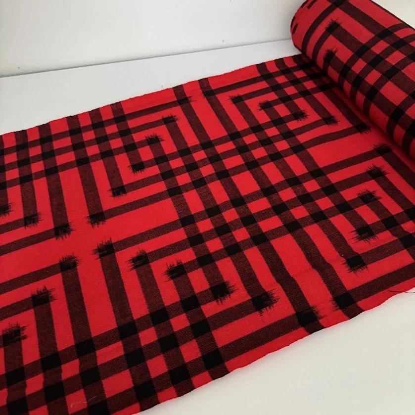 Red Maze 12yds Entire Kimono Wool Mix Fabrics BW46