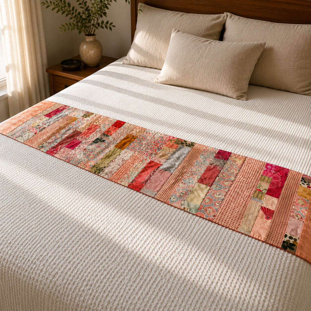 Blush Garden Kimono Silk Bed Runner