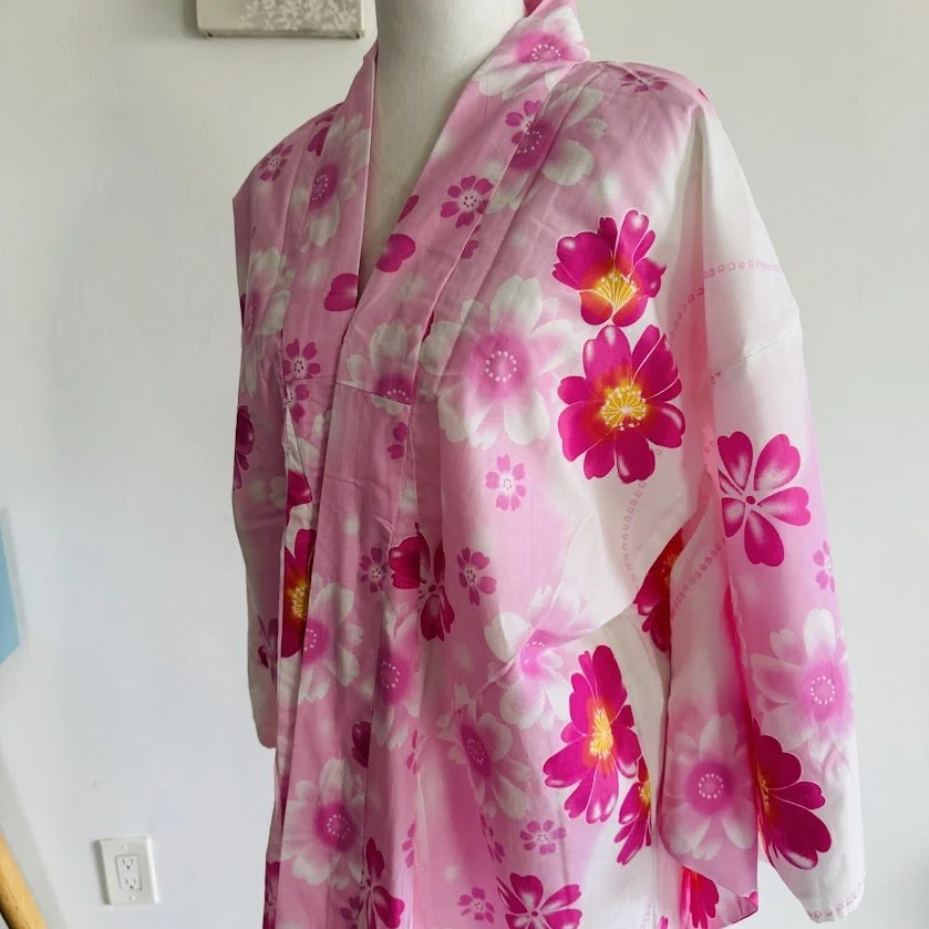 UnUsed w tag Pink Cosmos LONG Cotton Yukata Robe