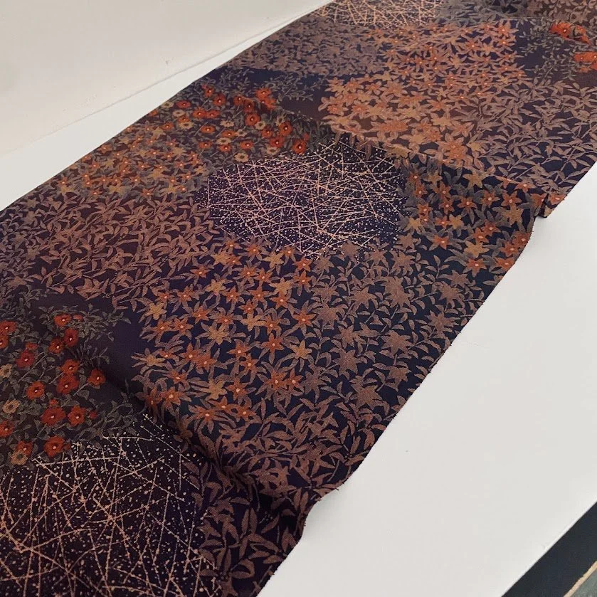Purple Brown Hand Painted Chirimen Kimono Silk CK43