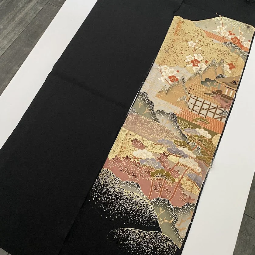 Rolling Hill #E#Fset Tomesode Black Silk ToF91