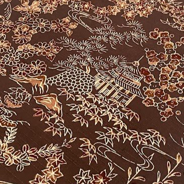 Brown Landscape Silk Tsumugi Kimono Fabric TJ8