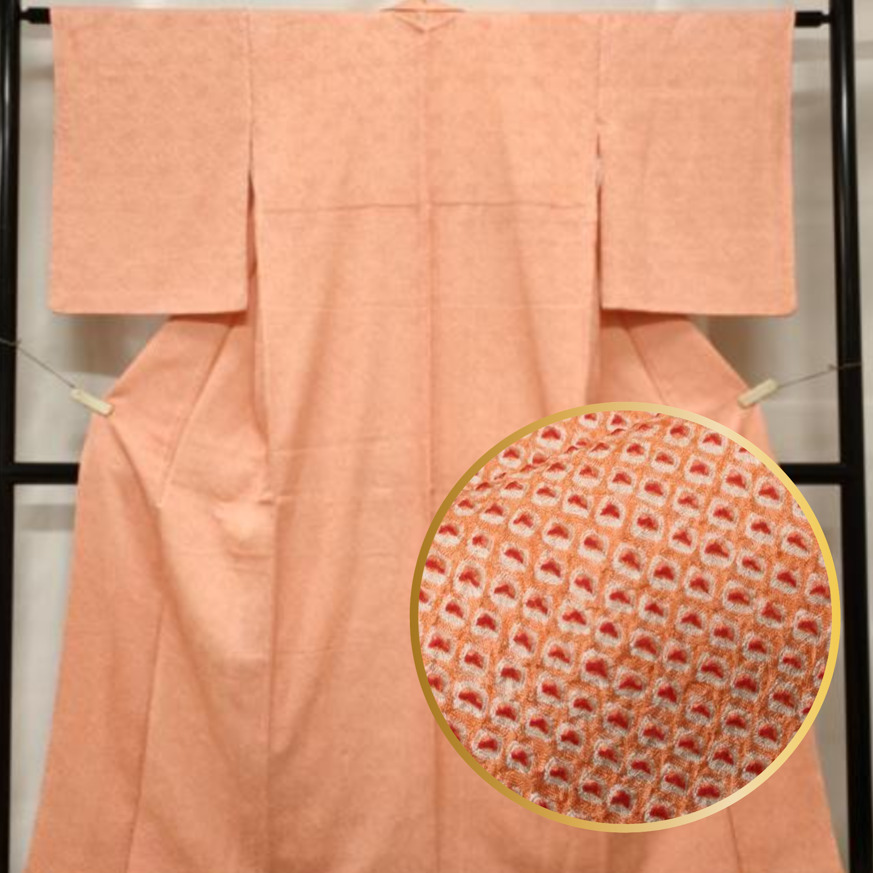 Apricot Coral Shibori LONG Silk Kimono Robe 7302
