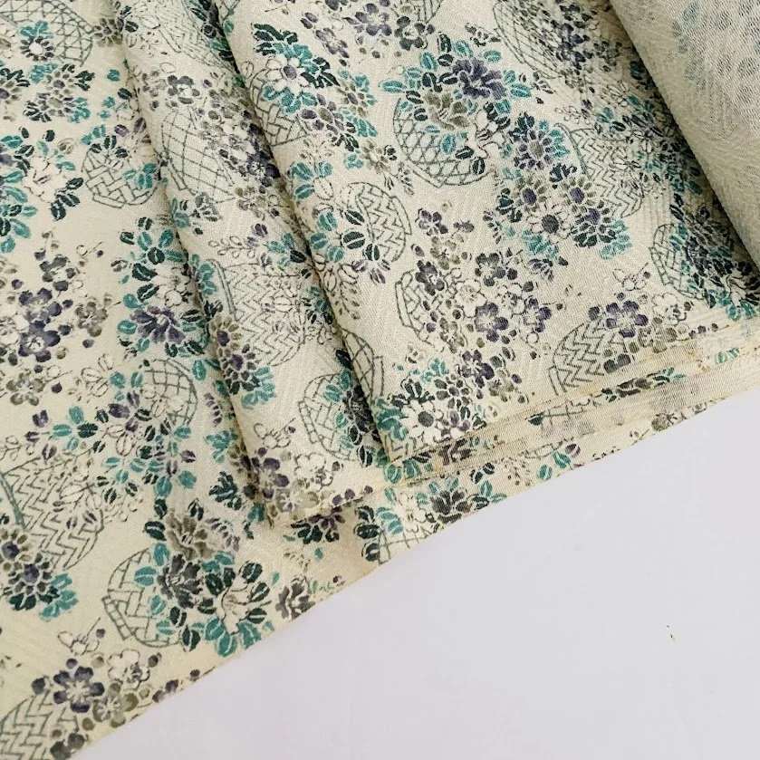 Teal Jacquard Tango Chirimen Kimono Silk Bolt BS22