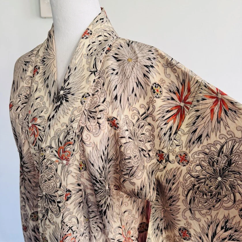 Spider Lily Antique Silk Kimono Robe