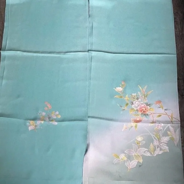 Turquoise #A1#A2 Hand Painted Kimono Silk RU57