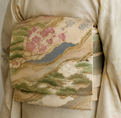Four Seasons 1940s Nishijin Brocade Obi Belt 9360